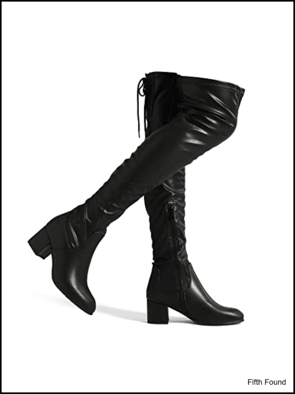 Over Knee Thigh High Boots Faux Leather Block Heel Round Toe Zip